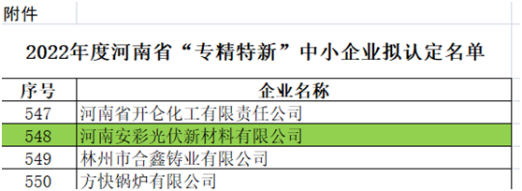 祝賀！光伏新材料通過(guò)河南省“專精特新”中小企業(yè)認(rèn)定